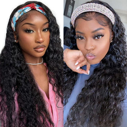 Ldjoy Water Wave Headband Wig Natural Black Human Hair Wig
